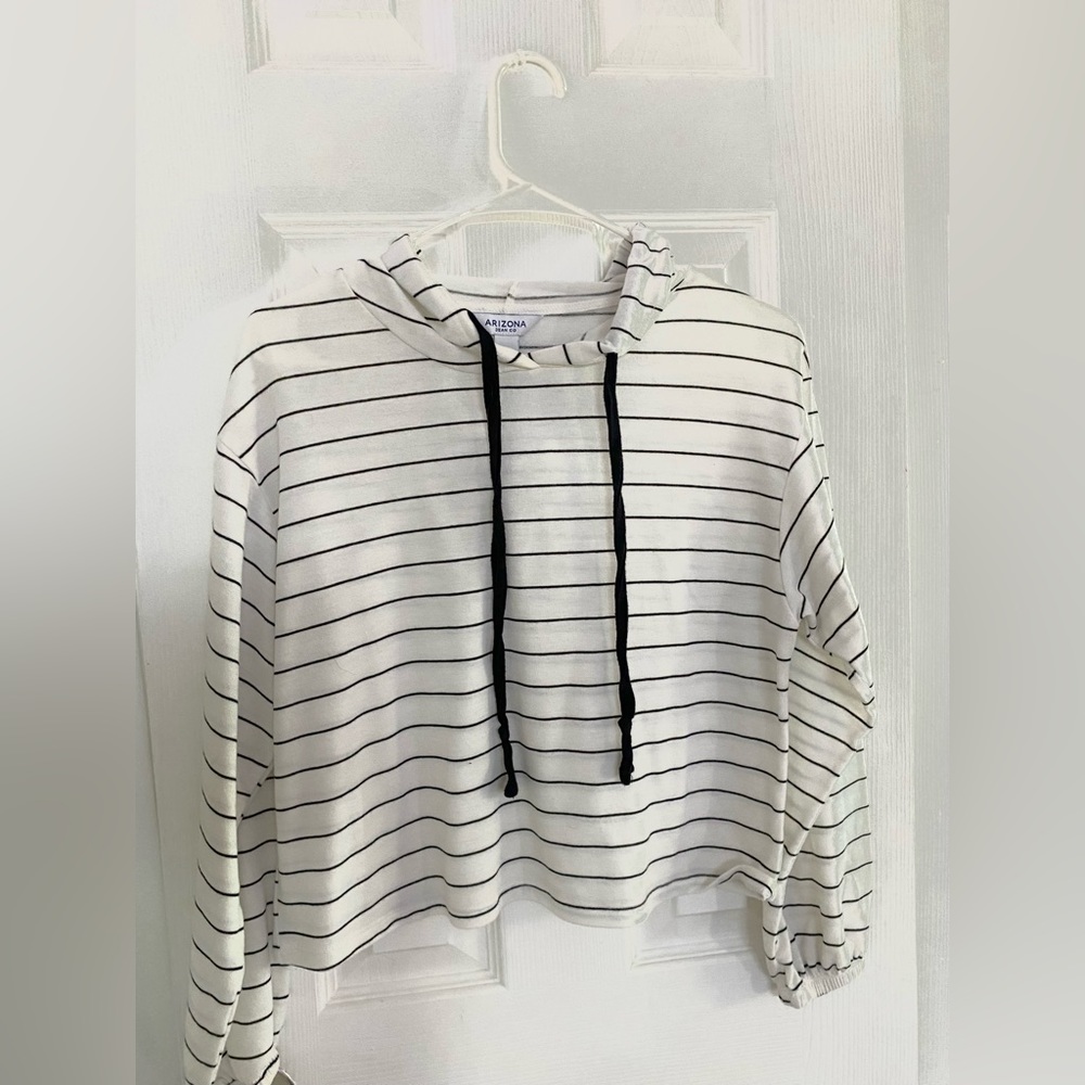 Arizona Jean co. White and black striped cropped hoodie